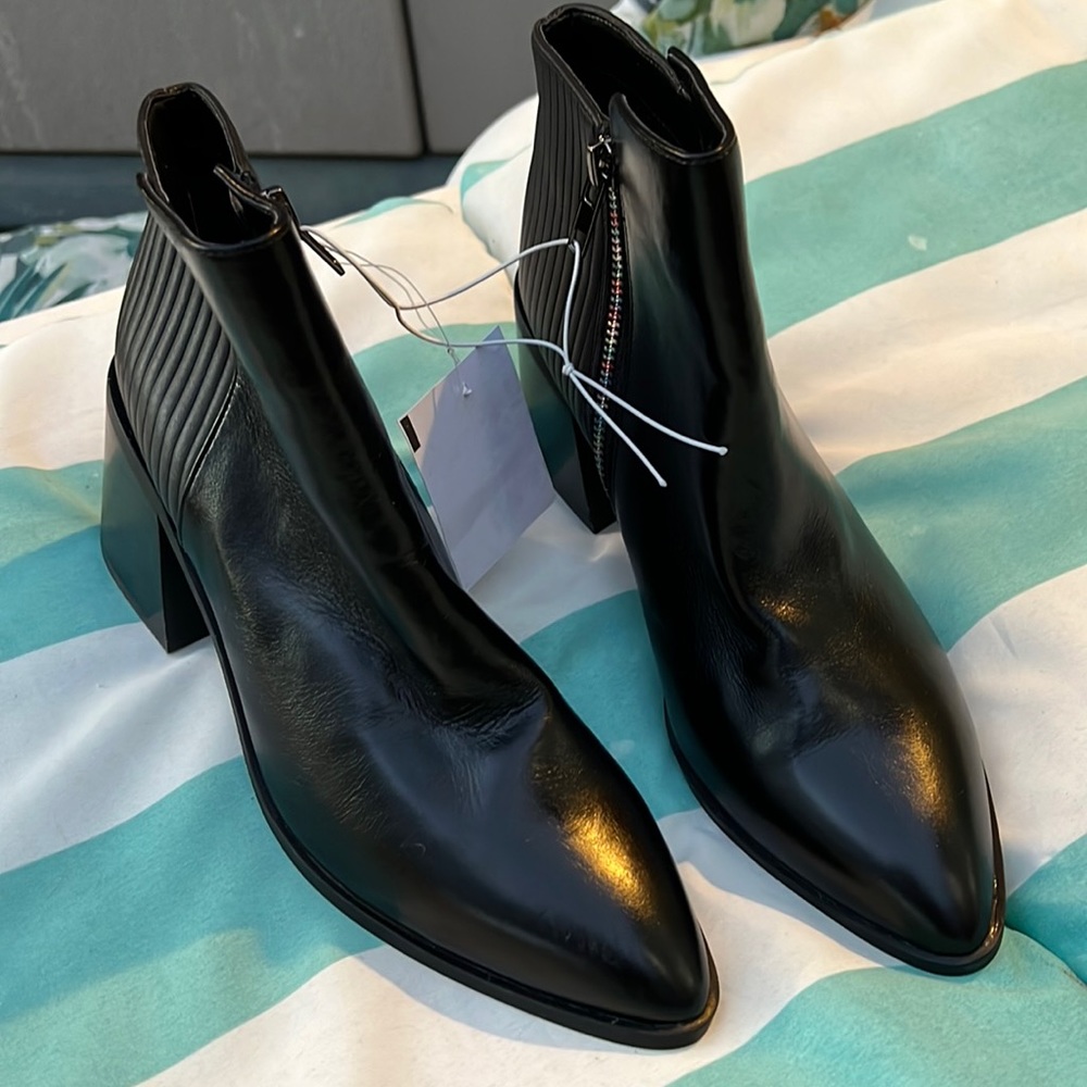 New!!! Zac Posen Tenesha Black Leather Heeled Ankle Boot Size 8.5 - Picture 3 of 14